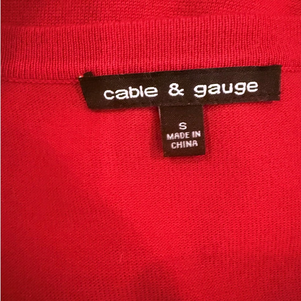 Cable & Gauge Womens Red Cardigan Rhinestone Bow Button 3/4 Sleeve Sweater Small - Picture 2 of 9